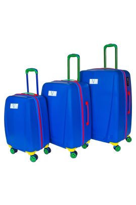 Vayomy Colors ABS Flat Kabin Orta Büyük Boy Mavi 3'lü Valiz Seti 2 Yıl Garantili