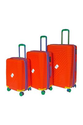 Vayomy Colors PP Line Kabin Orta Büyük Boy Turuncu 3'lü Valiz Seti 2 Yıl Garantili