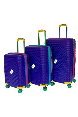Vayomy Colors PP Line Kabin Orta Büyük Boy Mor 3'lü Valiz Seti 2 Yıl Garantili